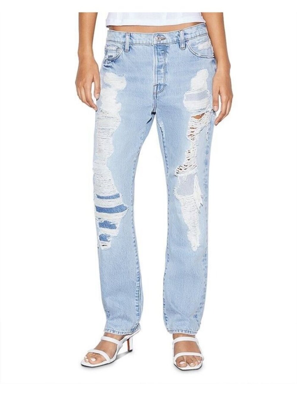 FRAME Denim Le Slouch Distressed Button Fly Light Wash Jeans Womens Size 29 NEW